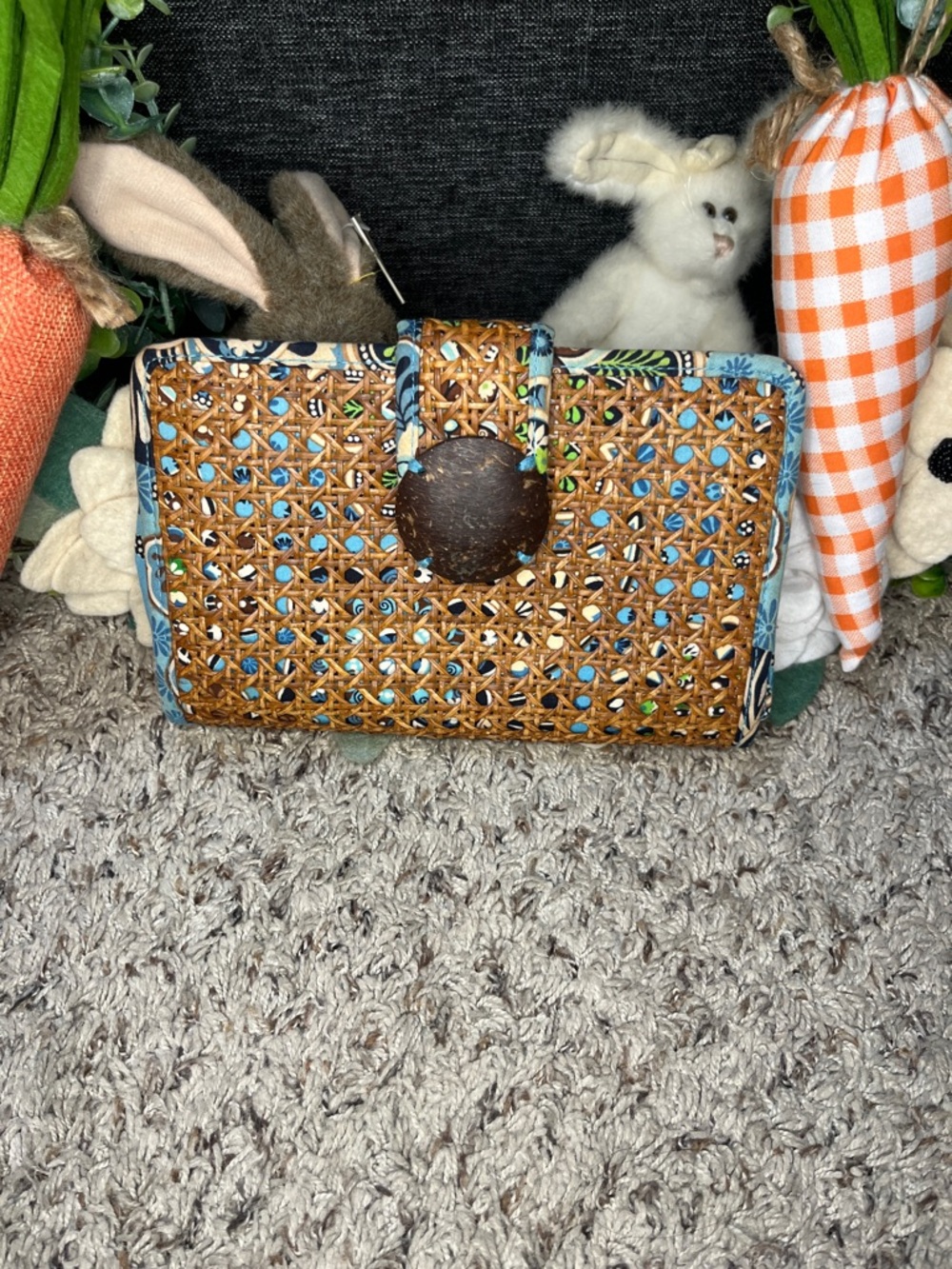Vera Bradley Tiki Clutch in the Bali Blue pattern